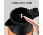 Car Electric Kettle Portable Digital Display Stainless Steel Lightweight Boiling Water Cup for Travel - Orange