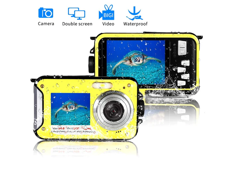 Centaurus Waterproof 1080P Full High Clarity Digital Dual Screen Underwater Camera DV Video Recorder-Yellow