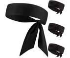 Sweat Wicking Head Tie, Tie Back Headband, Tie Up Hair Band for Men Women Kids Girls Boys, Athletic Ninja Sweatband Head Wraps-Black 4 Pack