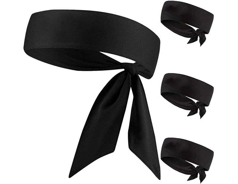 Sweat Wicking Head Tie, Tie Back Headband, Tie Up Hair Band for Men Women Kids Girls Boys, Athletic Ninja Sweatband Head Wraps-Black 4 Pack