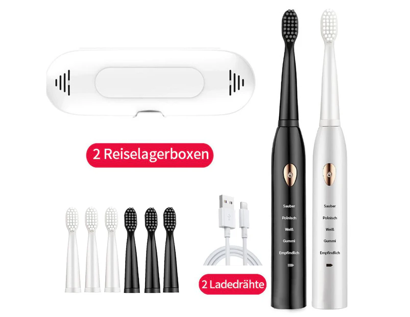 Electric Toothbrush Set, 5 Modes 2 Minutes Smart Timer for Deep Teeth Cleaning, 2 Pieces, USB Charge