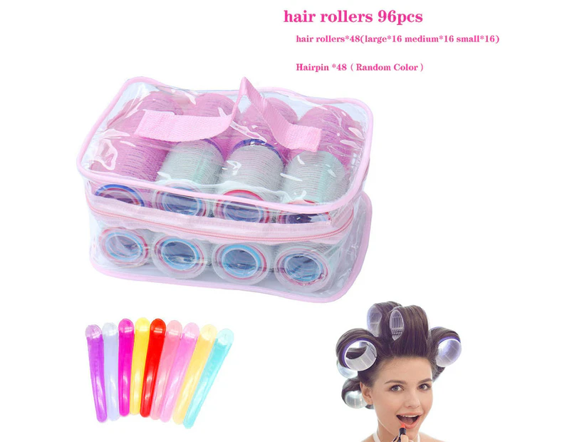 96 pcs self-grip curling iron set, with hair clip (L + M + S) Velcro curlers, convenient and useful products