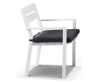 Outdoor Tuscany 8 Seater Rectangle Teak Top Aluminium Dining Setting With Santorini Chairs - Outdoor Aluminium Dining Settings - White