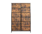 Levede Storage Cabinet Tower Chest of 12 Drawers Vintage Dresser Tallboy Retro - Brown