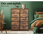 Levede Storage Cabinet Chest of 10 Drawers Vintage Fabric Dresser Tallboy Retro