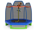 Costway 7FT Trampoline Kids Trampolines w/Spring Mat Safety Enclosure Net Indoor Outdoor Toys Fun Gift Blue