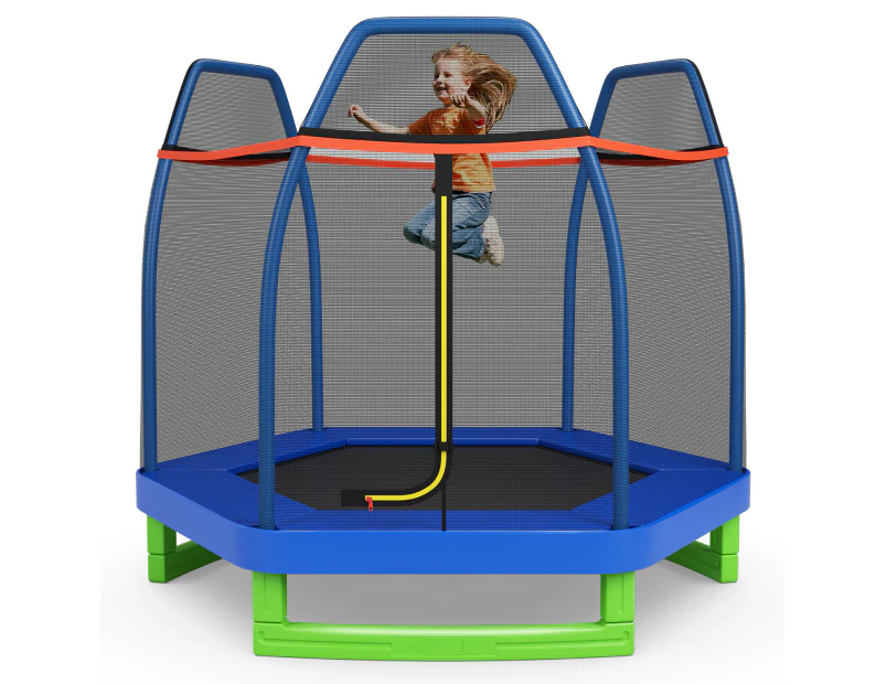 Costway 7FT Trampoline Kids Trampolines w/Spring Mat Safety Enclosure Net Indoor Outdoor Toys Fun Gift Blue