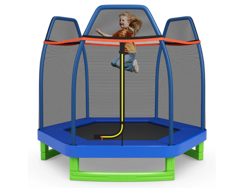 Costway 7FT Trampoline Kids Trampolines w/Spring Mat security Enclosure Net Indoor Outdoor Toys Fun Gift Blue