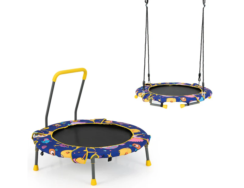 Costway 2-in-1 36" Kids Trampoline Mini Trampolines & Swing Seat Fitness Rebounder Indoor Jumping Fun w/Handle