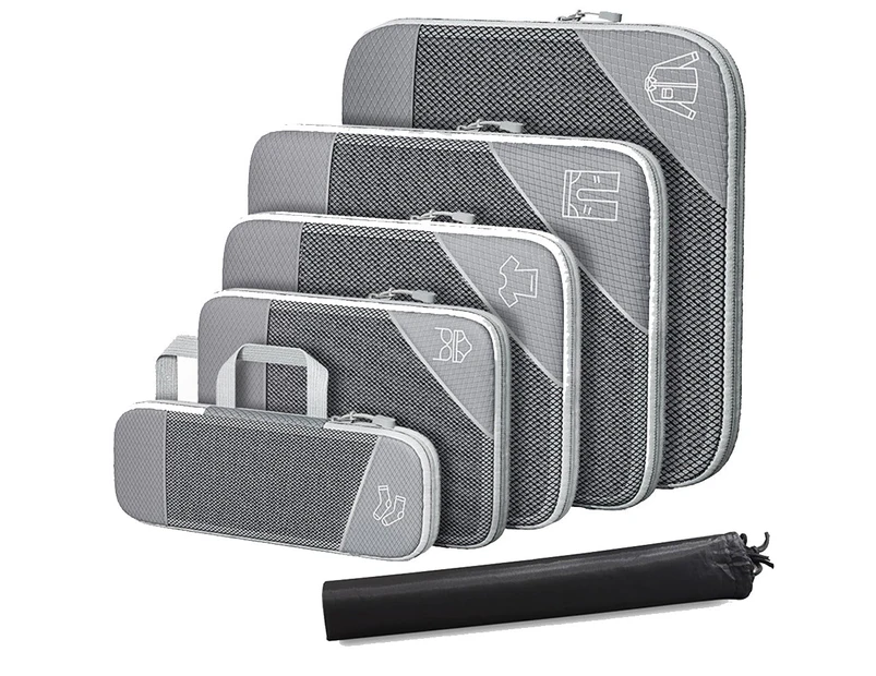 6 Pcs Set Compression Packing Cubes Travel Accessories Expandable Packing Organizers Grey