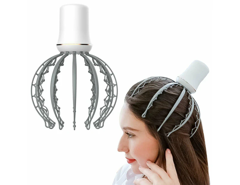 Electric Head Massager Octopus Claw Scalp Massage Tool Scalp Muscle Relaxation Equipment-Grey