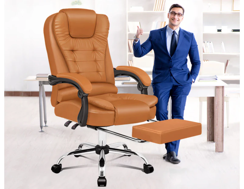Alfordson Office Chair Gaming Executive Computer Racer Footrest PU Leather Seat Brown