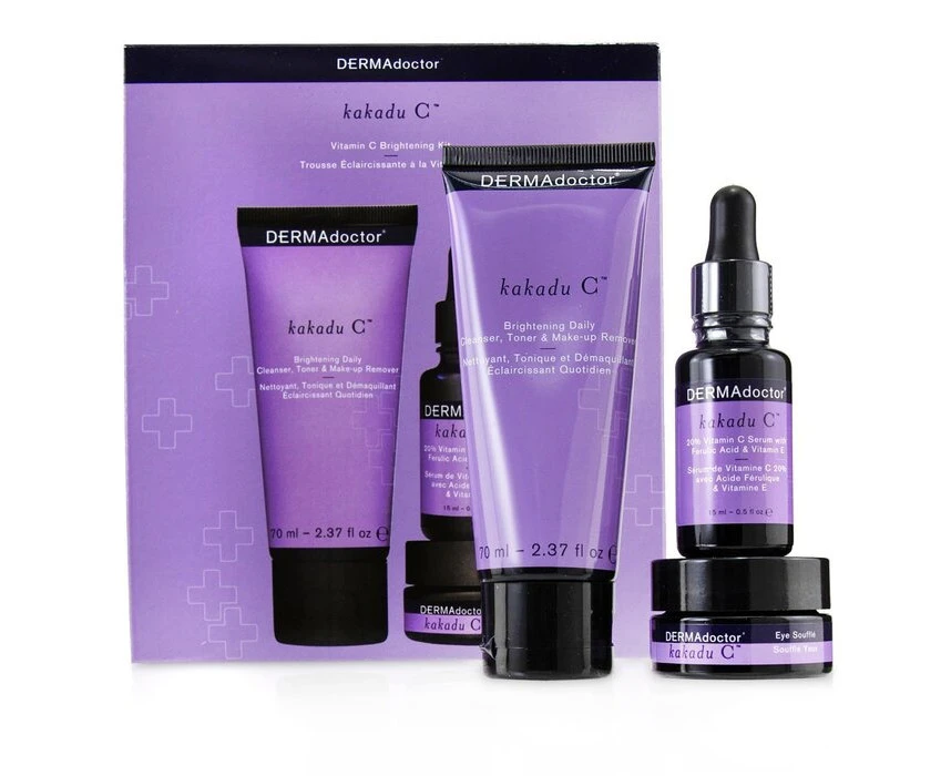 DERMAdoctor Kakadu C Vitamin C Brightening Kit: Daily Cleanser 70ml + 20% Vitamin C Serum 15ml + Eye Souffle 15ml 3pcs