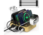 WIWU Bamboo Charging Station for Multiple Devices Dock Organizer with 5 USB Ports and 5 Charging Cables