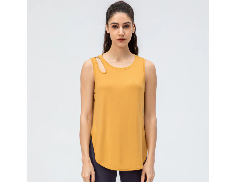 WeMeir Women's Sleeveless Yoga Tank Tops Split Hem Workout Shirts Yoga Vest Sports Crop Tops for Women-Yellow