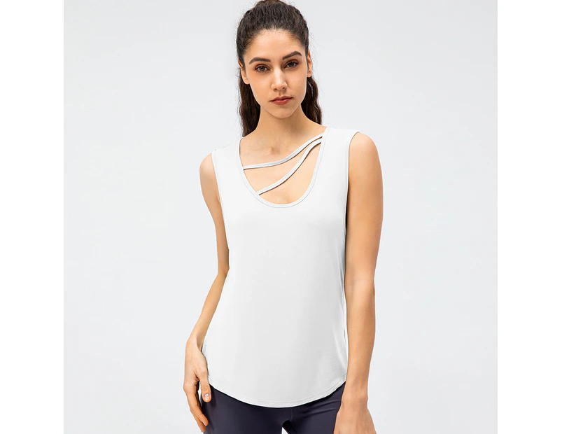 WeMeir Women's Sleeveless Yoga Tank Tops Round Neck Split Hem Workout Shirts Yoga Vest Sports Crop Tops-White