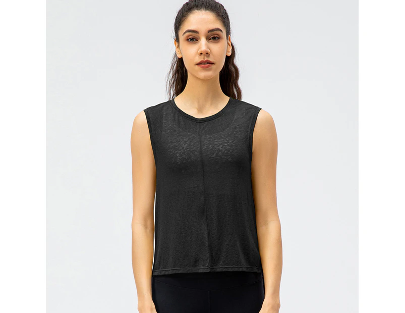WeMeir Women's Sleeveless Yoga Tank Tops Round Neck Workout Shirts Yoga Vest Sports Crop Tops-Black