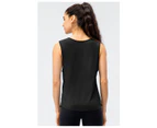 WeMeir Women's Sleeveless Yoga Tank Tops Round Neck Split Hem Workout Shirts Yoga Vest Sports Crop Tops-Black