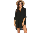 Women's Swimsuit Beach Cover Up Shirt Bikini Beachwear Bathing Suit Beach Dress - Black