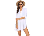 Women's Swimsuit Beach Cover Up Shirt Bikini Beachwear Bathing Suit Beach Dress - White