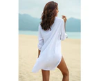 Women's Swimsuit Beach Cover Up Shirt Bikini Beachwear Bathing Suit Beach Dress - White