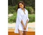 Women's Swimsuit Beach Cover Up Shirt Bikini Beachwear Bathing Suit Beach Dress - White