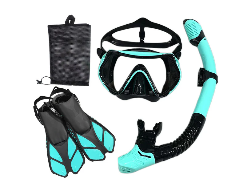 Mask Fins Snorkelling Set for Adults, Swim Goggles Anti-Fog Dry Top Snorkel Kit Snorkel Gear for Men Women Swimming Scuba Diving Training - Lake Blue