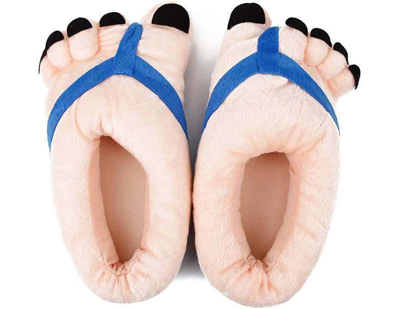 Women Cartoon Toe Big Feet Velvet Anti-Slip Warm Soft Slippers Cotton Indoor Home Floor Shoes - Blue