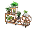 Costway 6 Tier Plant Stand Wooden Storage Display Shelf Flower Rack w/Wheels Room Garden