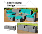 Costway 8pcs Outdoor Sofa Set All-weather Wicker Lounge Couch Patio Furniture w/Storage Box&Tempered Table Turquoise