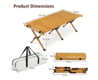 Costway Portable Egg Roll Camping Table Folding Bamboo Picnic Table Camping table Outdoor w/Carry Bag Natural