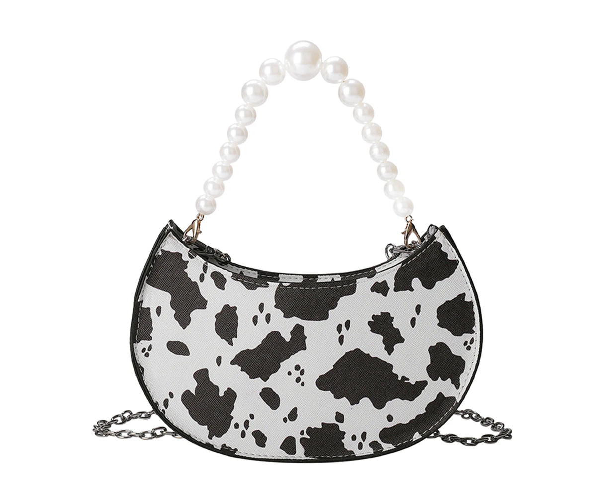 Fashion Exquisite Shopping Bags Portable Women Cow Milk Shoulder Bag PU Purse Travel Pearl Chain Crossbody Bag