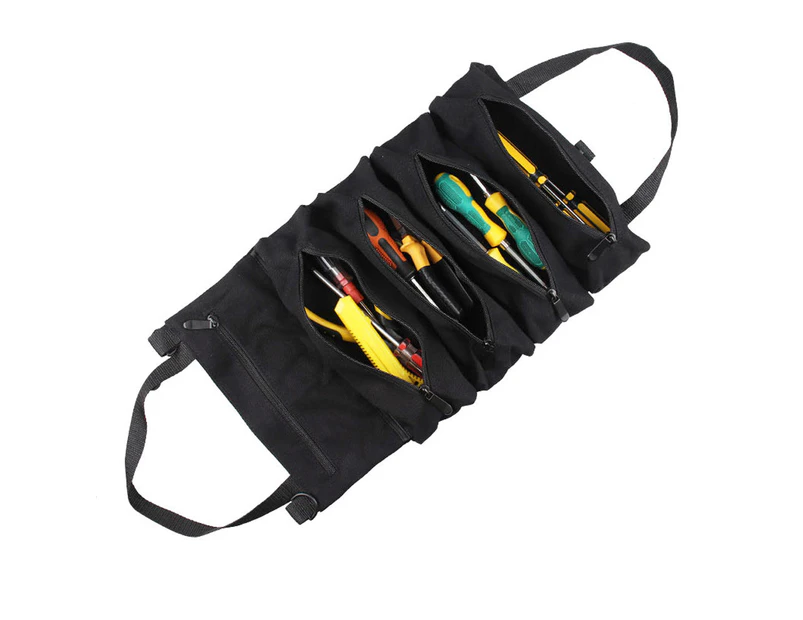 Roll-up Canvass Storage Bag, Organizer Pouch Small Tools Organizer - Black