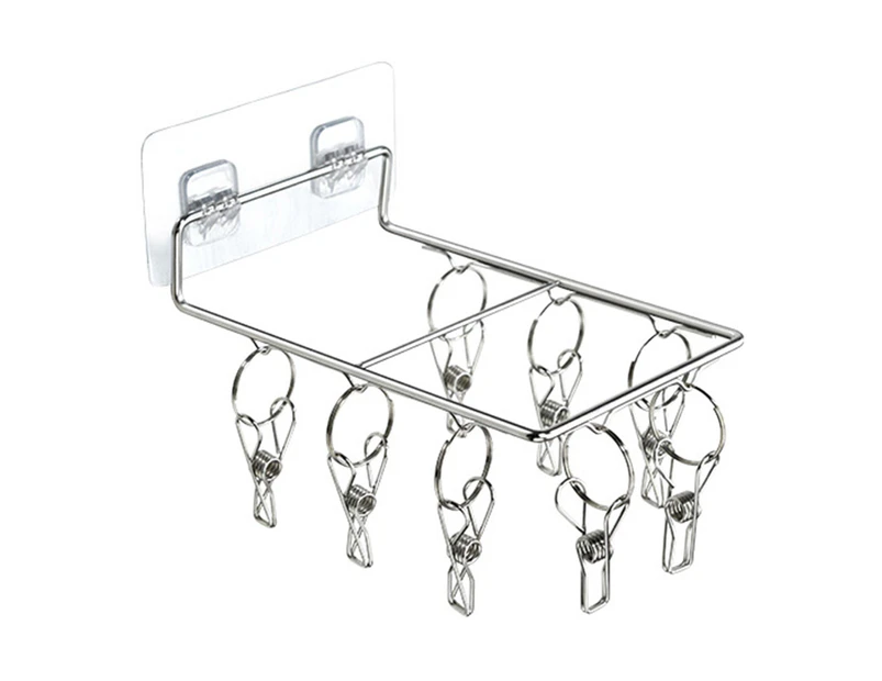 Mbg Clothes Hanger Multifunctional Wall Mounted Stainless Steel Sock Rack with 8/10 Pegs for Hat-Square