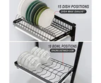 (2 tier, 16.0 Inches) - Kitchen Dish Rack Hanging Drying Plate Organiser Storage Shelf over the Sink,Junyuan 2 Tier Wall Mount Bowl Holder with Drain Tray