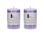 2x Pillar Candles Set Violet Dew Woodland Petals Scented 5x7.5cm - Purple