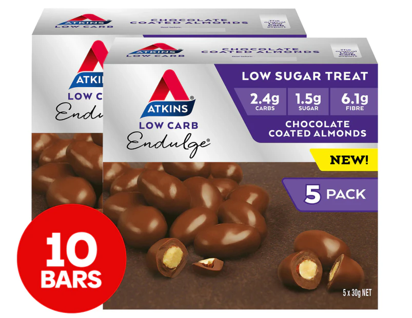 2 x 5pk Atkins Low Carb Endulge Chocolate Coated Almonds