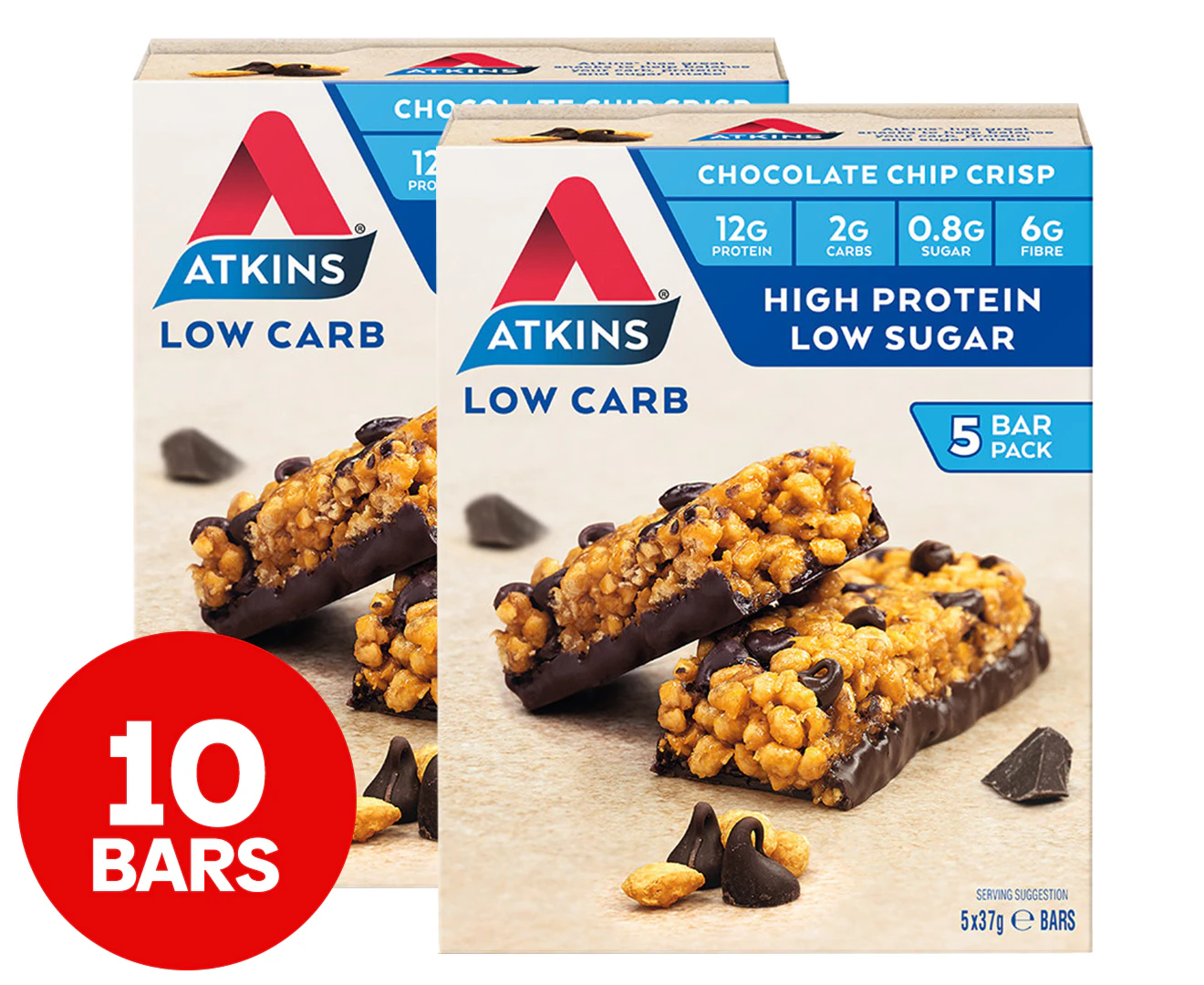 2 x 5pk Atkins Low Carb Bars Chocolate Chip Crisp 37g