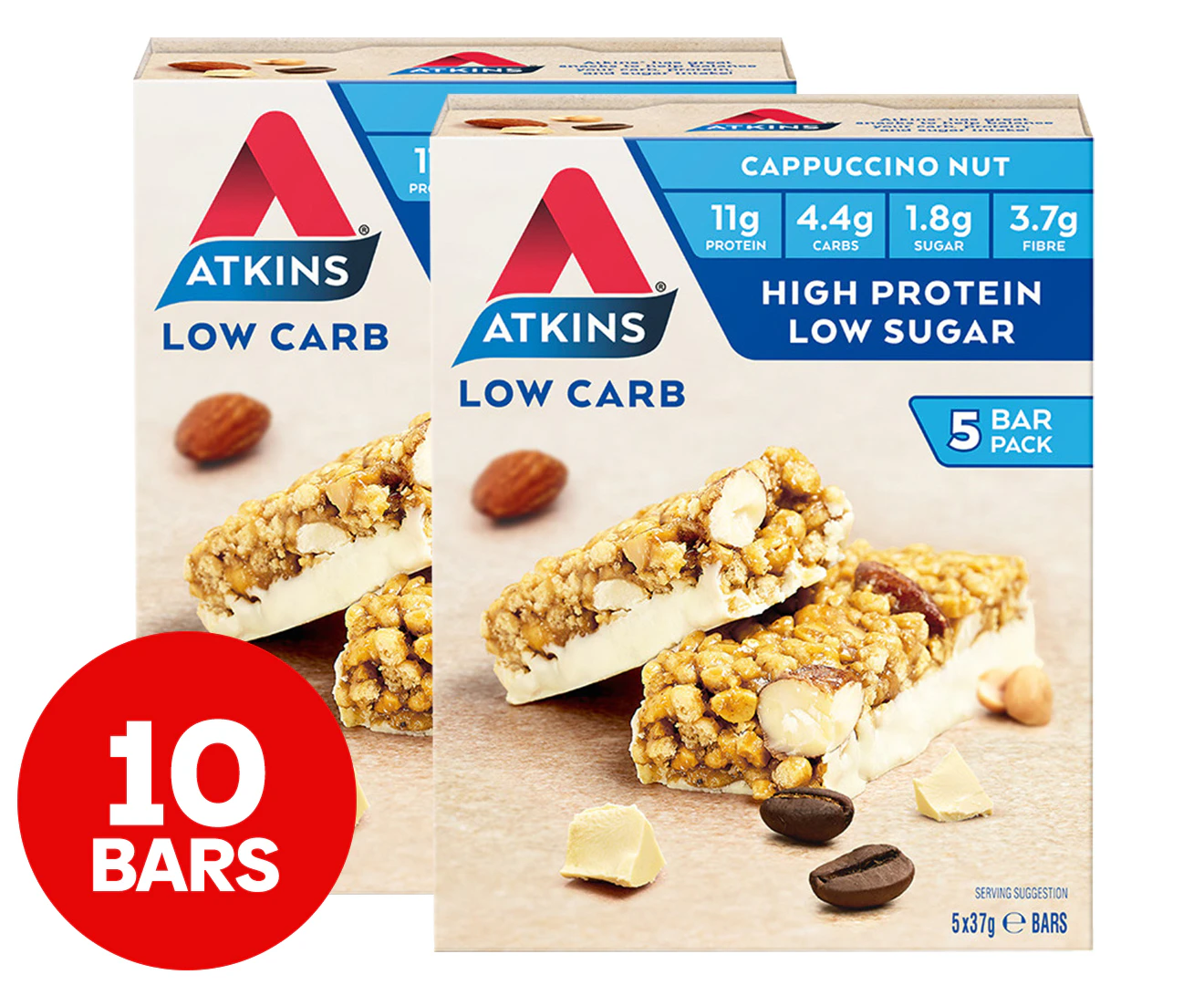 2 x 5pk Atkins Low Carb Bars Cappuccino Nut