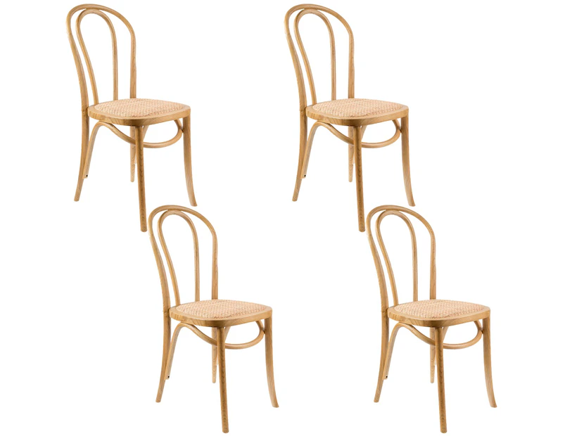 Azalea Arched Back Dining Chair Set of 4 Solid Elm Timber Wood Rattan Seat - Oak