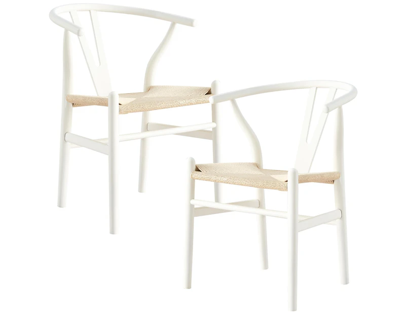Anemone  Set of 2 Wishbone Dining Chair Beech Timber Replica Hans Wenger - White