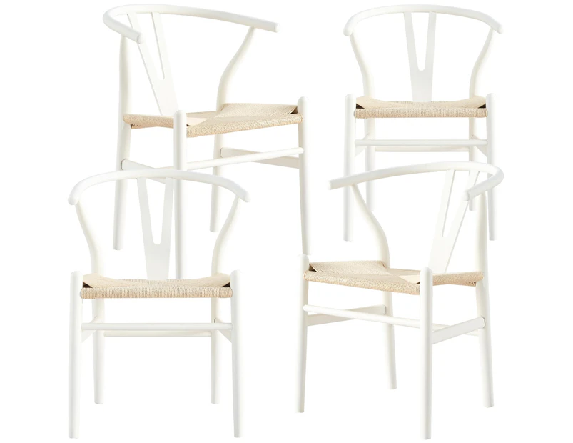 Anemone  Set of 4 Wishbone Dining Chair Beech Timber Replica Hans Wenger - White