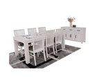 Foxglove 9pc Dining Set 225cm Table 8 PU Seat Chair Solid Mt Ash Wood - White