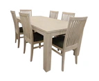 Foxglove 9pc Dining Set 225cm Table 8 PU Seat Chair Solid Mt Ash Wood - White