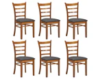 Linaria Dining Chair Set of 6 Crossback Solid Rubber Wood Fabric Seat - Walnut