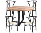 Petunia  5pc 120cm Round Dining Table Set 4 Wishbone Chair Elm Timber Wood