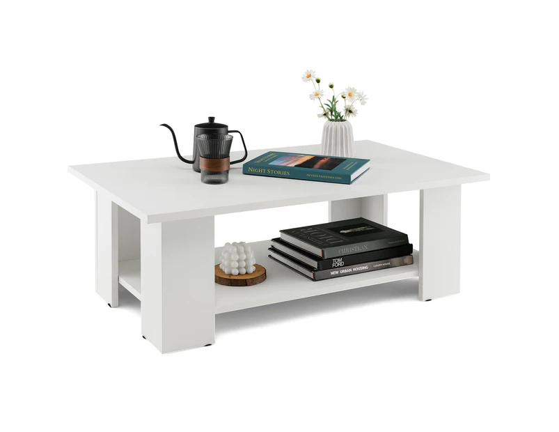 Giantex Modern Coffee Table 2-tier Wood Tea Table Rectangle Wood End Table w/Storage Shelf Living Room