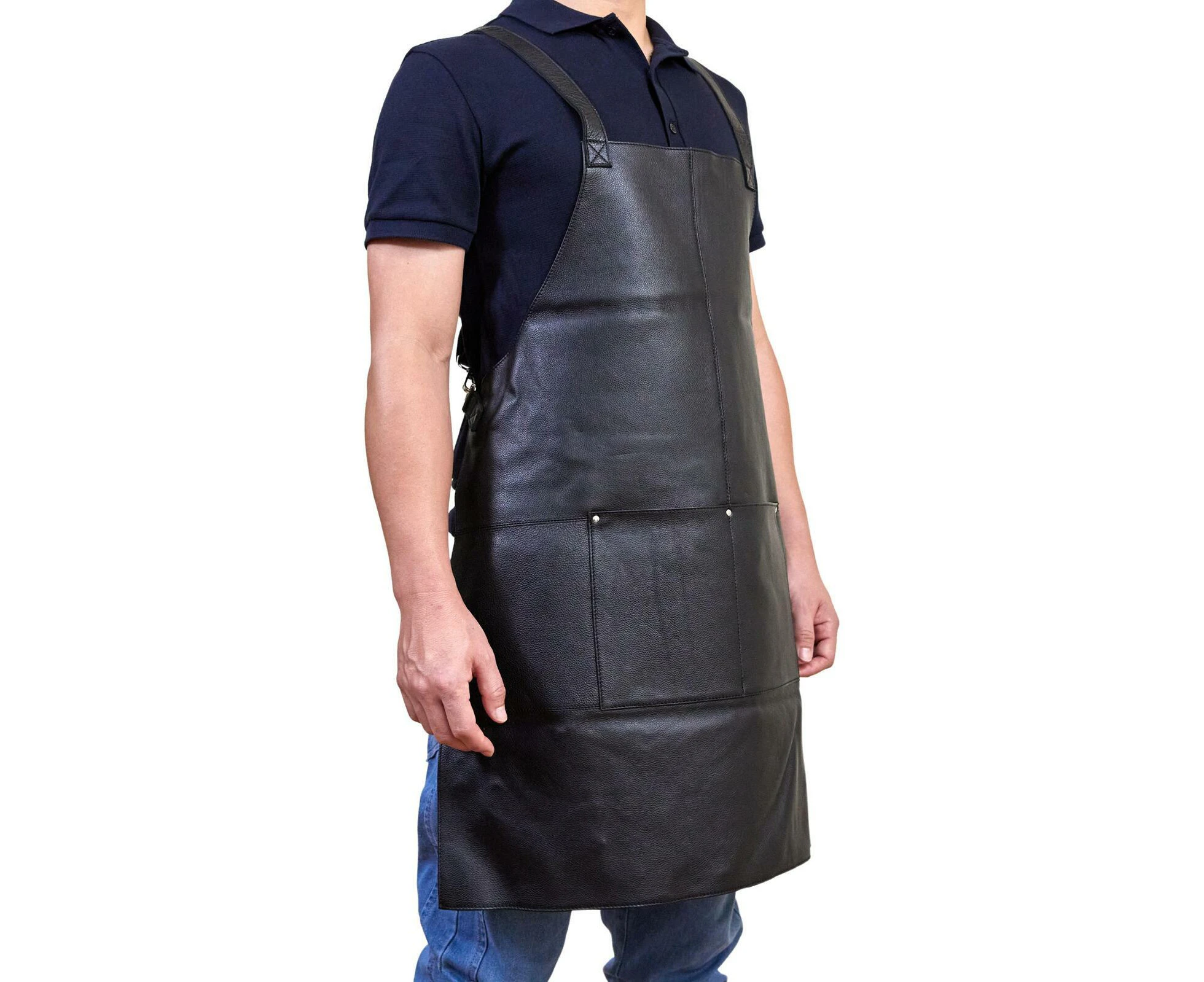 Pierre Cardin Professional Leather Apron Butcher Woodwork Hairdressing Barber Chef - Black