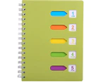 5 Subject Notebook, A5 Notebooks, Wide Ruled, Lab Professional Notepad, Colored Dividers with Tabs - green