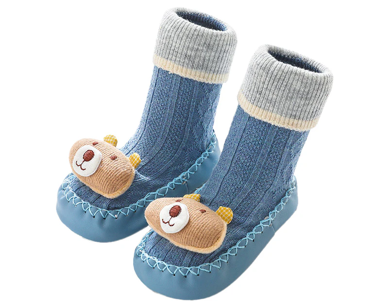 Kids Toddlers Sole Non-Skid Indoor Floor Slipper Baby Boy Girls Breathable Cotton Shoes Socks, Cute Kid Sock Warm Socks Xmas Gift - Blue